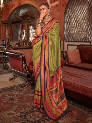 ANOUK Printed Banarasi Silk Blend Saree(Multicolor)