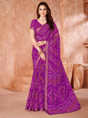 Sareemall Printed Bandhani Chiffon Saree(Magenta)