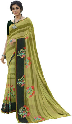 ROOP SUNDARI SAREES Floral Print, Printed Bollywood Georgette Saree(Light Green)