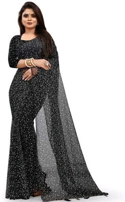 TEXROK Printed Bollywood Net Saree(Black)
