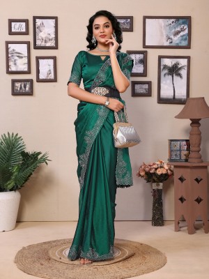 JAINICA Solid/Plain Daily Wear Georgette Saree(Green)