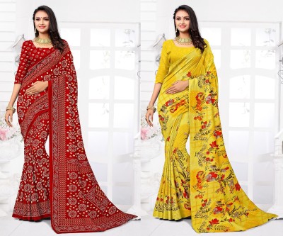 STYLEVEDA Paisley Daily Wear Georgette Saree(Pack of 2, Yellow, Red)