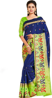 MIMOSA Woven Kanjivaram Art Silk Saree(Dark Blue, Green)