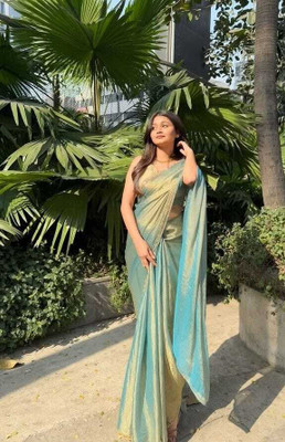 Praveena Designer Embellished Bollywood Silk Blend Saree(Blue)