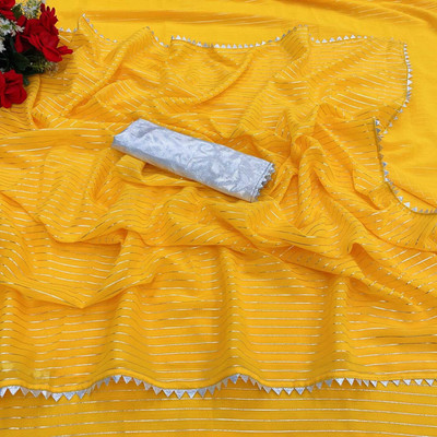 Vikash fab Temple Border Bollywood Georgette Saree(Yellow)