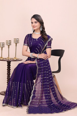 K 5 FASHION Embellished Bollywood Jimmy choo Saree(Purple)