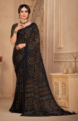 Durga Emporio Printed Bandhani Chiffon Saree(Black)