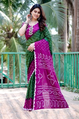 Abhi eshop Printed Daily Wear Pure Cotton Saree(Green, Pink)