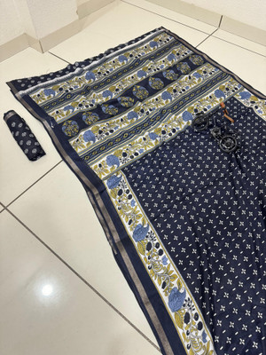 Chandan Fabrics Printed Kalamkari Mulmul Saree(Black)