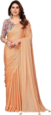 RAJESHWAR FASHION Solid/Plain Bollywood Polyester Saree(Orange)