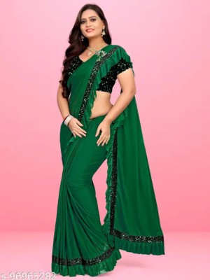 Treshpino Self Design Bollywood Lycra Blend Saree(Green)