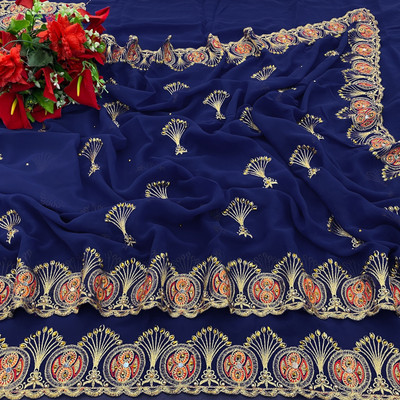 Miloz Embroidered Bollywood Georgette Saree(Dark Blue, Multicolor)