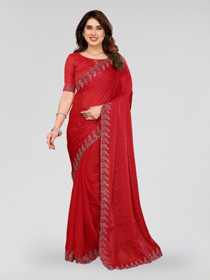 Moda Rapido Embellished Bollywood Chiffon Saree(Red)