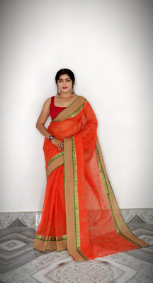 REBASAREECENTRE Solid/Plain, Woven Tant Pure Cotton Saree(Orange)