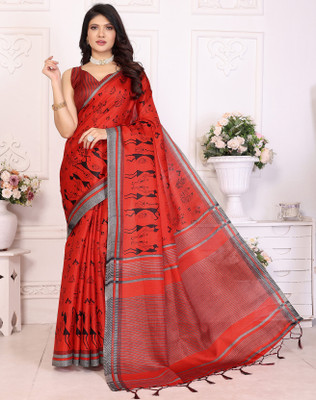 Divastri Printed Bhagalpuri Art Silk Saree(Red)