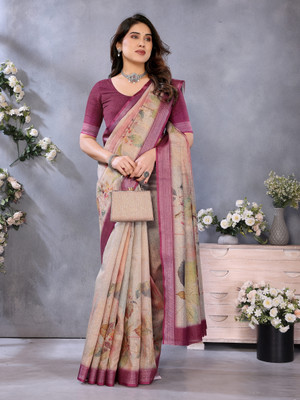 KITKET FASHION Printed Banarasi Cotton Silk Saree(Multicolor)