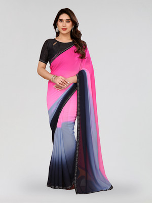 Moda Rapido Solid/Plain Bollywood Chiffon Saree(Pink, Grey)