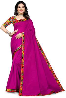 manish Solid/Plain Ikkat Cotton Blend, Silk Blend Saree(Pink)