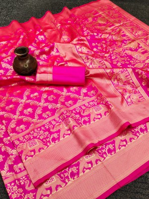 INITHI Woven Baluchari Silk Blend Saree(Pink)