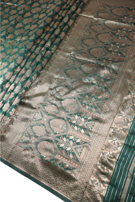 Amolika Floral Print Banarasi Pure Silk Saree(Green)