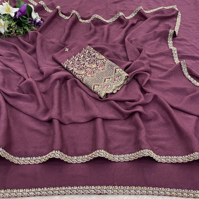 K 5 FASHION Embellished, Solid/Plain Bollywood Chiffon Saree(Maroon)