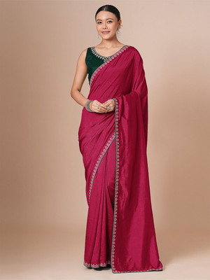 House of Pataudi Solid/Plain Daily Wear Silk Blend Saree(Pink)
