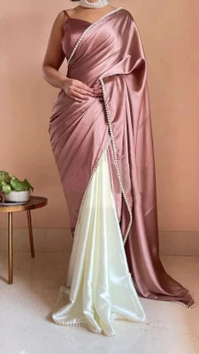 Falessa Solid/Plain Bollywood Satin Saree(Pink)