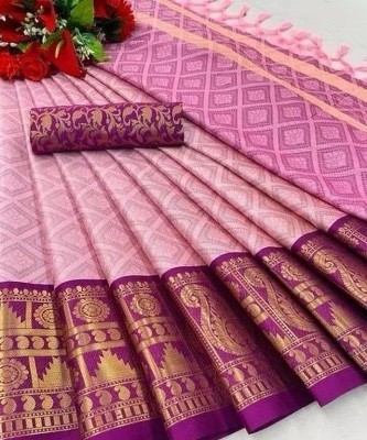 Satani enterprise Self Design Daily Wear Cotton Silk Saree(Pink)