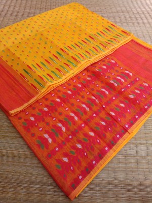 KhayaFashion Woven Jamdani Pure Cotton Saree(Yellow)