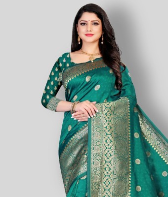 FENAL Self Design, Woven, Embellished, Solid/Plain Banarasi Jacquard, Art Silk Saree(Green)