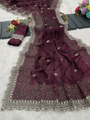 Ethina Fashion Embroidered Bollywood Satin Saree(Magenta)