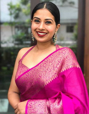 Om Creation Self Design Banarasi Pure Silk Saree(Pink)