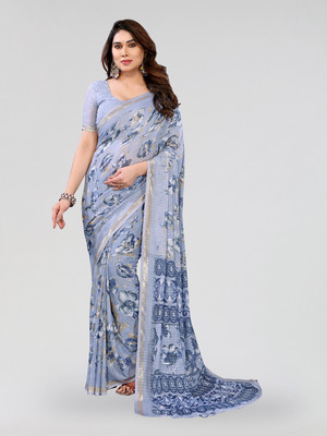 Moda Rapido Floral Print Bollywood Georgette Saree(Grey)