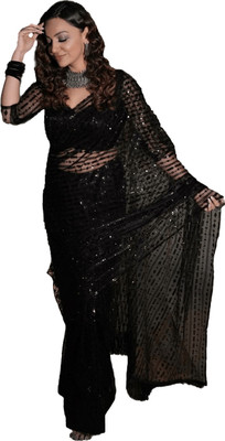 Sidhidata Embroidered, Self Design Bollywood Net Saree(Black)