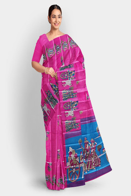 PRIDE SALES Printed Handloom Art Silk Saree(Pink)