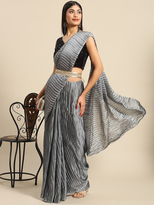 Divastri Solid/Plain Bollywood Georgette Saree(Grey)