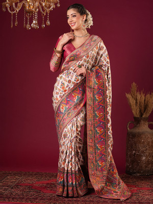 Divastri Woven Banarasi Silk Blend Saree(Cream)