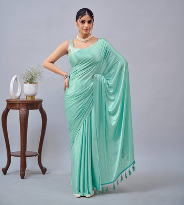 Mirisha Solid/Plain Bollywood Lycra Blend Saree(Light Green)