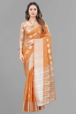Julee Woven Banarasi Cotton Silk Saree(Orange)
