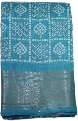 Fashionlu Printed Bandhani Cotton Silk Saree(Blue)