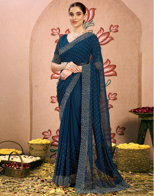 Satrani Printed Bollywood Georgette Saree(Blue)