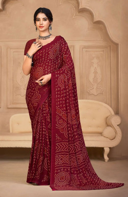 Swarne Geometric Print Bandhani Chiffon Saree(Maroon)