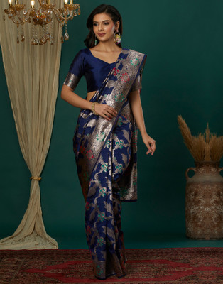 Samah Woven Kanjivaram Silk Blend, Jacquard Saree(Blue)