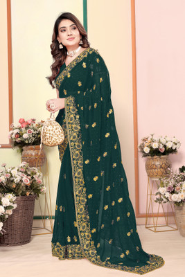 SHUBHDRASHTI NX Embroidered Bollywood Georgette Saree(Green)