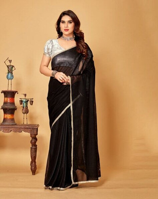 HouseOfCommon Self Design Bollywood Lycra Blend Saree(Black)