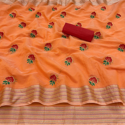 DANEV FASHION Embroidered Chanderi Chanderi Saree(Orange)