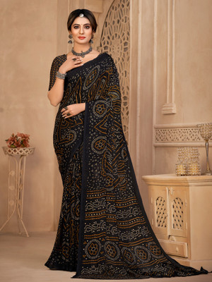 ANOUK Printed Bandhani Chiffon Saree(Black)