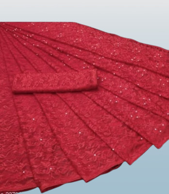 Fashion Field Solid/Plain Bollywood Net Saree(Red)