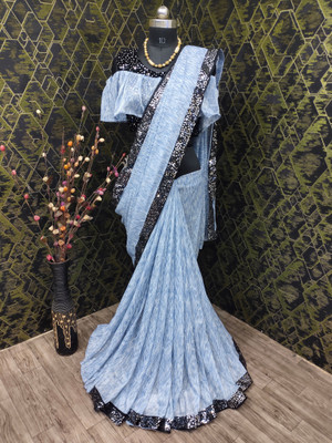Snehdeep Embellished Bollywood Lycra Blend Saree(Grey)