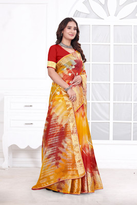 Aarunika MT Solid/Plain Bollywood Organza Saree(Red)